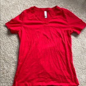 plain red v neck short sleeve shirt